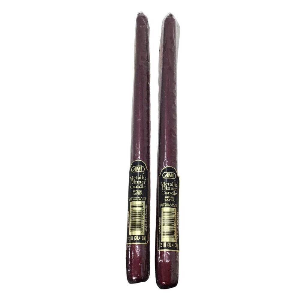 Vintage AMI Metallic Dinner Candle Set of 2 Pair Cranberry 12" Made in USA 0724M